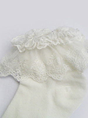 Sweet White Cotton Lolita Ankle Socks Lace Trim