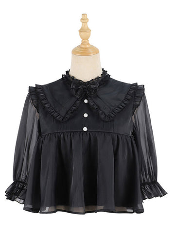 Sweet Lolita Blouses Bows 3/4 Length Sleeves Blouse Lolita Top Black Lolita Shirt