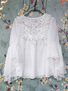 Classic Lolita Blouses Infanta Fairytale Black Lolita Top 3/4 Length Sleeves Lace Pleated Lolita Shirt