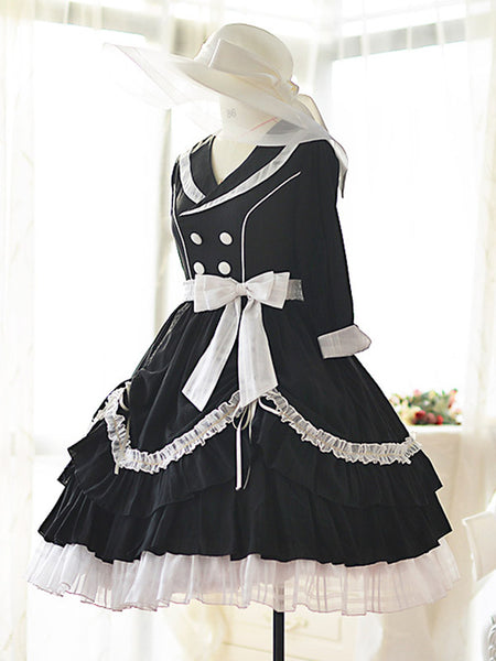 Sweet Lolita Dress Polyester 3/4 Length Sleeves Ruffles Sweet Dress Lolita Dress