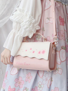 Academic Lolita Bag Pink Polyester Sakura Pattern PU Leather Cross-body Bag Lolita Accessories