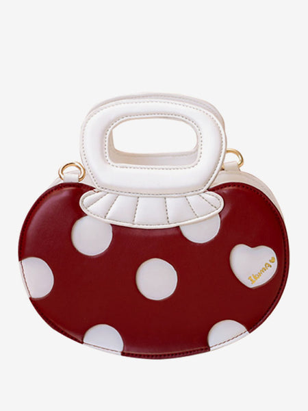 Academic Lolita Bag Red Polyester Hearts Pattern PU Leather Cross-body Bag Lolita Accessories