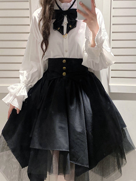 Academic Lolita Blouses Ruffles Long Sleeves Lolita Top Blouse White Lolita Shirt