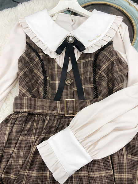 Academic Lolita Blouses White Long Sleeves Ruffles Lolita Top Bow Lolita Shirt
