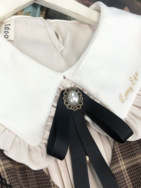 Academic Lolita Blouses White Long Sleeves Ruffles Lolita Top Bow Lolita Shirt