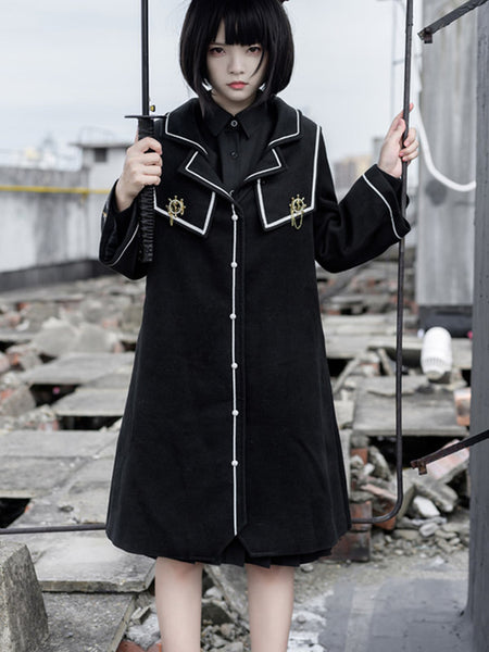 Academic Lolita Coats Black Coat Overcoat Polyester Spring Lolita Outwears
