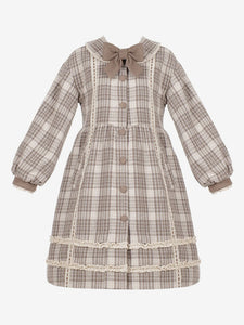 Academic Lolita Coats Coffee Brown Coat Plaid Overcoat Polyester Fall Lolita Outwears