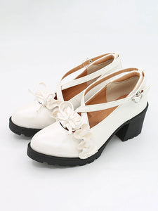 Academic Lolita Footwear Deep Brown Ruffles Bows Round Toe PU Leather Lolita Shoes