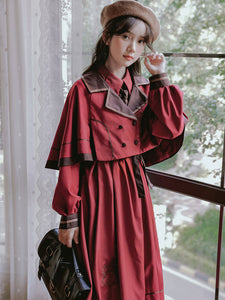 Academic Lolita OP Dress Burgundy Lolita One Piece Dresses