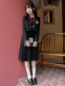 Academic Lolita Outfits Black Long Sleeves Cravat Overcoat