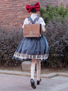 Academic Lolita Outfits Blue Stripes Long Sleeves Overcoat Skirt Cravat
