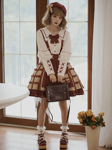 Academic Lolita Outfits Dark Red Chains Stripes Long Sleeves Cloak Skirt Hat