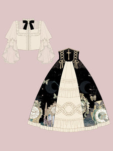Academic Lolita Outfits Ecru White Lace Long Sleeves Blouse Skirt