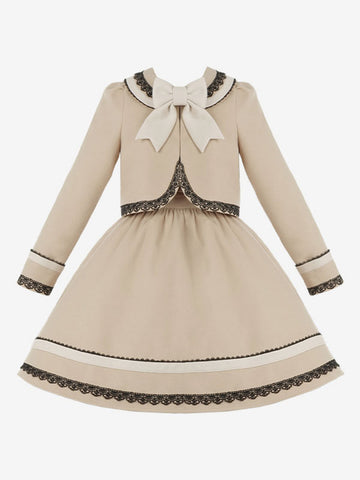 Academic Lolita Outfits Light Brown Bows Long Sleeves Dress Overcoat