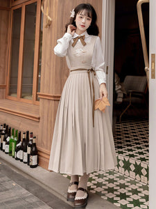 Academic Lolita Outfits Light Brown Long Sleeves Shirt Dress