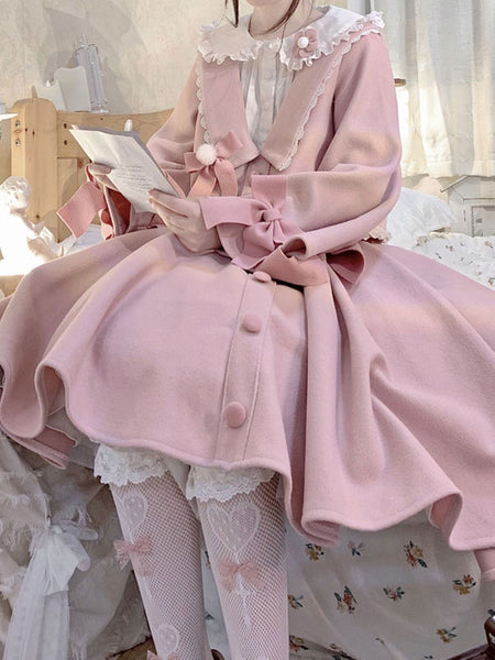Academic Lolita Outfits Pink Ruffles Long Sleeves Skirt Top