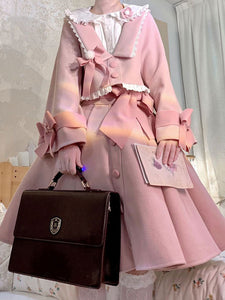 Academic Lolita Outfits Pink Ruffles Long Sleeves Skirt Top