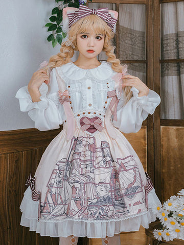 Academic Lolita SK Bows Ruffles Light Apricot Lolita Skirts