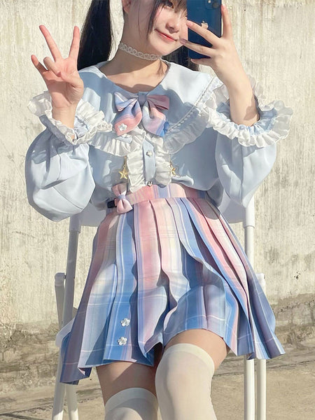 Academic Lolita SK Light Sky Blue Ombre Lolita Skirts