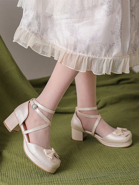 Academic Lolita Sandals Bows Round Toe PU Leather Black Lolita Summer Shoes