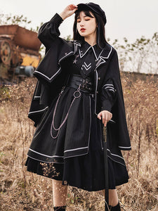 Army Lolita Cape Black Polyester Embroidered Spring Lolita Outwears