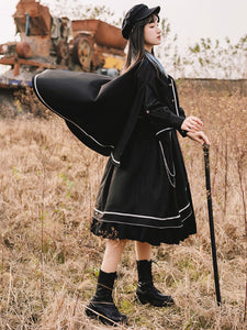 Army Lolita Cape Black Polyester Embroidered Spring Lolita Outwears