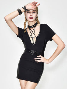Black Gothic Dress Halter Short Sleeves Lolita Short Dress