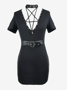 Black Gothic Dress Halter Short Sleeves Lolita Short Dress
