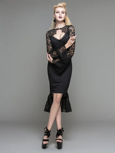 Black Gothic Dress Long Sleeves Lace Lolita Sheer Dress
