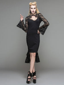 Black Gothic Dress Long Sleeves Lace Lolita Sheer Dress