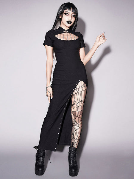 Black Gothic Dress Short Sleeves Chain Bodycon Lolita Dress