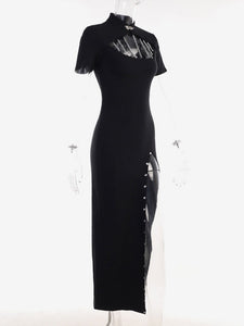Black Gothic Dress Short Sleeves Chain Bodycon Lolita Dress