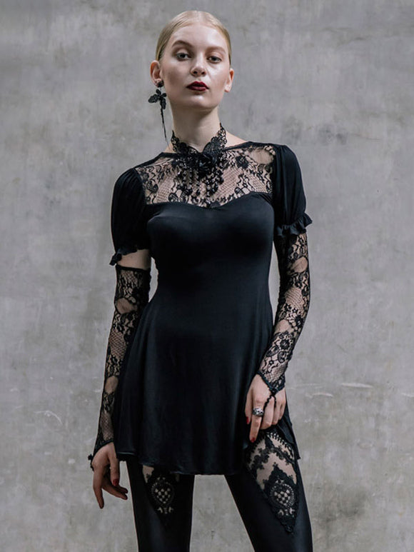 Black Gothic Punk Dress Long Sleeves Lace Lolita Dress