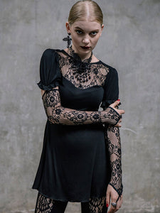 Black Gothic Punk Dress Long Sleeves Lace Lolita Dress