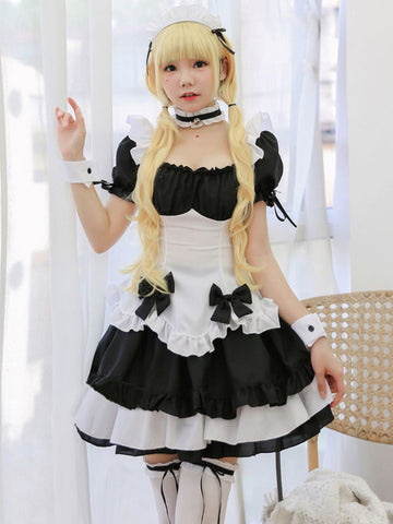 Black Lolita Outfits Bows Bell Short Sleeves Headwear Top