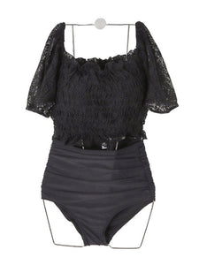 Black Lolita Outfits Ruffles Lace Short Sleeves Pants  Swimsuit