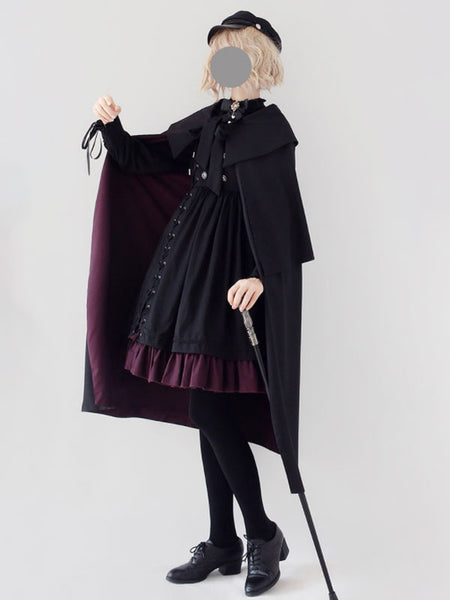 Black Lolita Poncho Polyester Winter Lolita Outwears