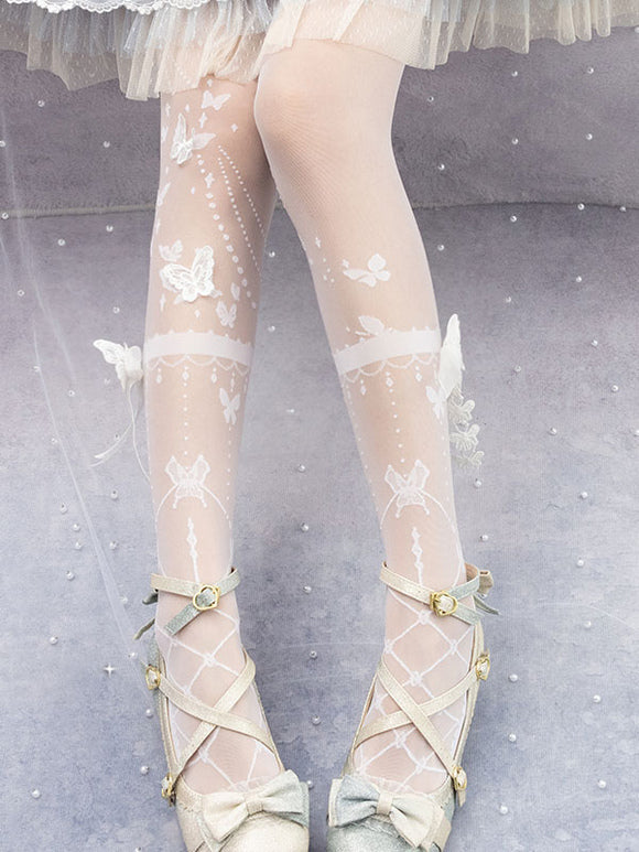 Black Lolita Socks Bows Accessory Polyester Butterfly Pattern Lolita Accessories