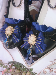 Black Lolita;Lace Chains Round Toe PU Leather Lolita Shoes