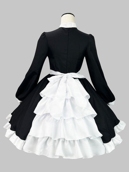 Black Maid Lolita Dresses Ruffles Long Sleeves Double Buckles Lolita Dress