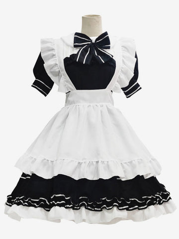 Black Maid Lolita Dresses Ruffles Bows Short Sleeves Lolita Dress