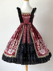 Burgundy Lolita JSK Dress Sleeveless Bows Ruffles Lolita Jumper Skirts