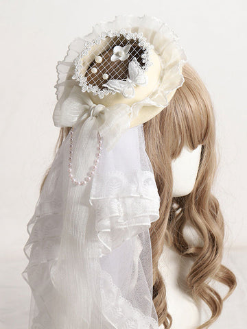 Butterfly Lolita Hat Accessory Polyester Ecru White Lolita Accessories