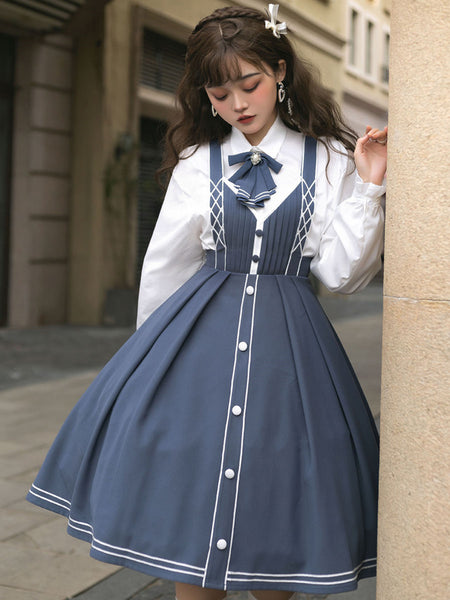 Chinese Lolita JSK Dress Draped Light Sky Blue Lolita Jumper Skirts