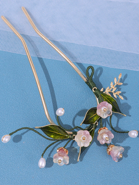 Chinese Style Lolita Accessories Green Pearls Flowers Headwear Metal Miscellaneous