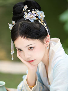 Chinese Style Lolita Accessories Light Sky Blue Pearls Chains Accessory Metal Miscellaneous