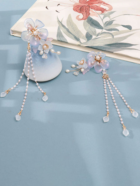 Chinese Style Lolita Accessories Light Sky Blue Pearls Chains Accessory Metal Miscellaneous