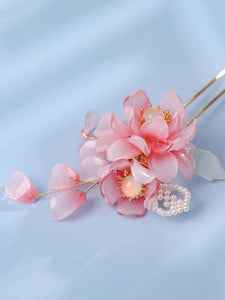 Chinese Style Lolita Accessories Pink Flowers Chains Metal Headwear Miscellaneous