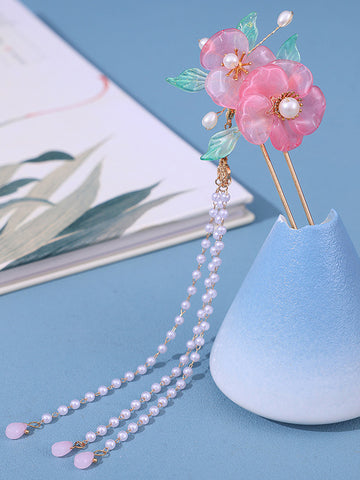 Chinese Style Lolita Accessories Pink Flowers Pearls Metal Headwear Miscellaneous