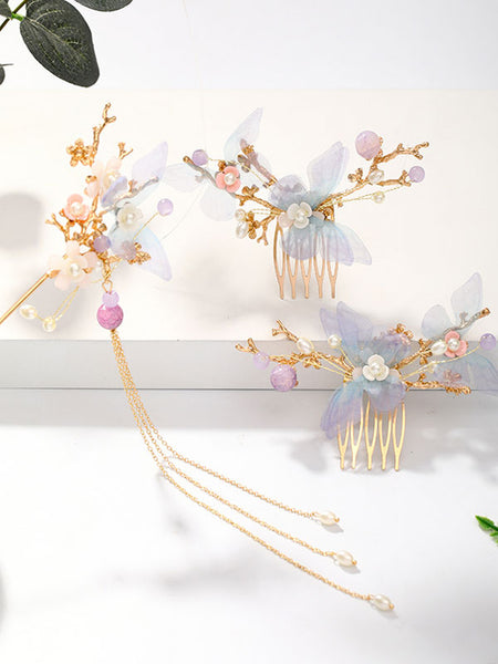 Chinese Style Lolita Accessories Purple Butterfly Headwear Metal Miscellaneous